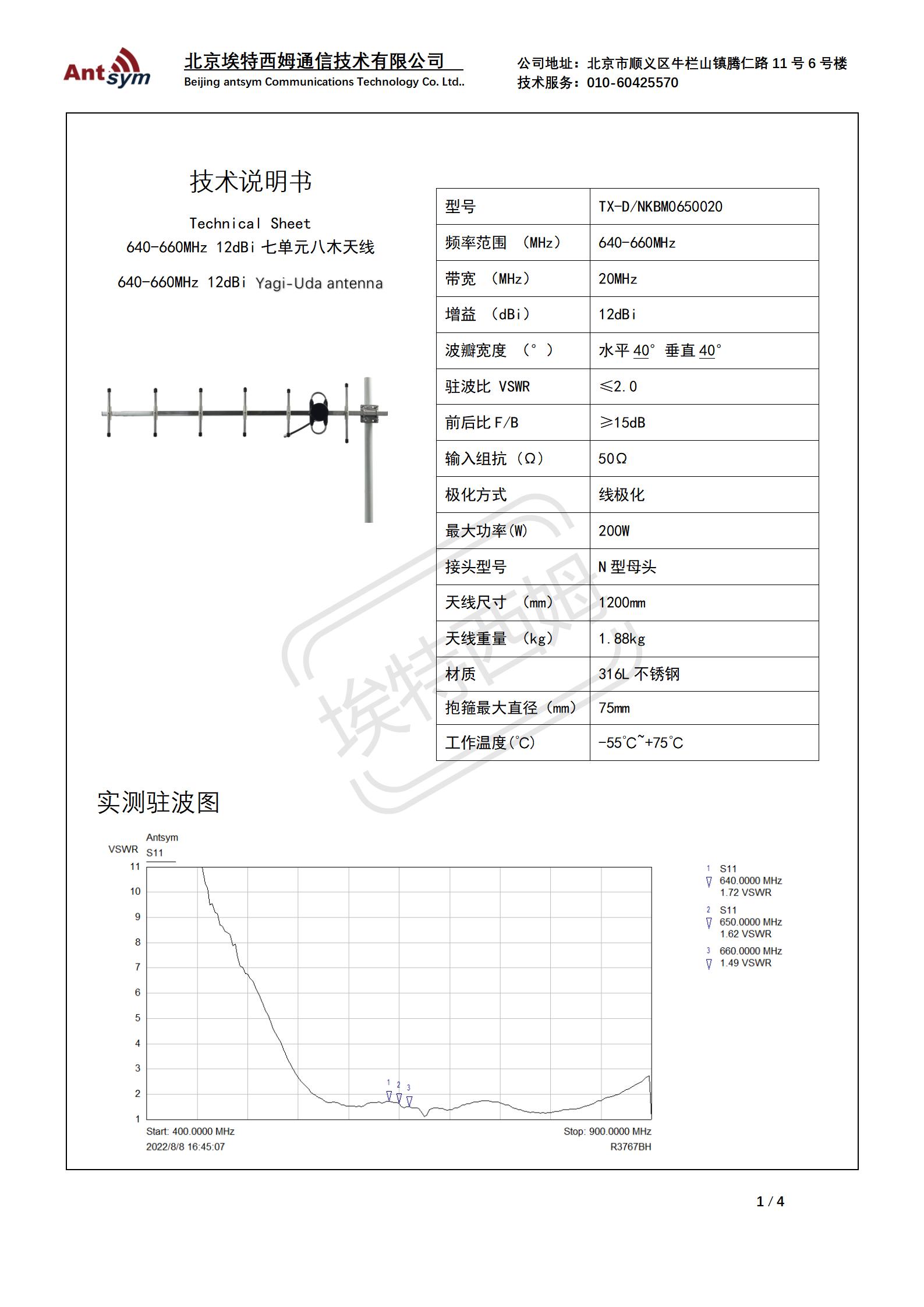 640-660MHz 12dBi -yagi antenna