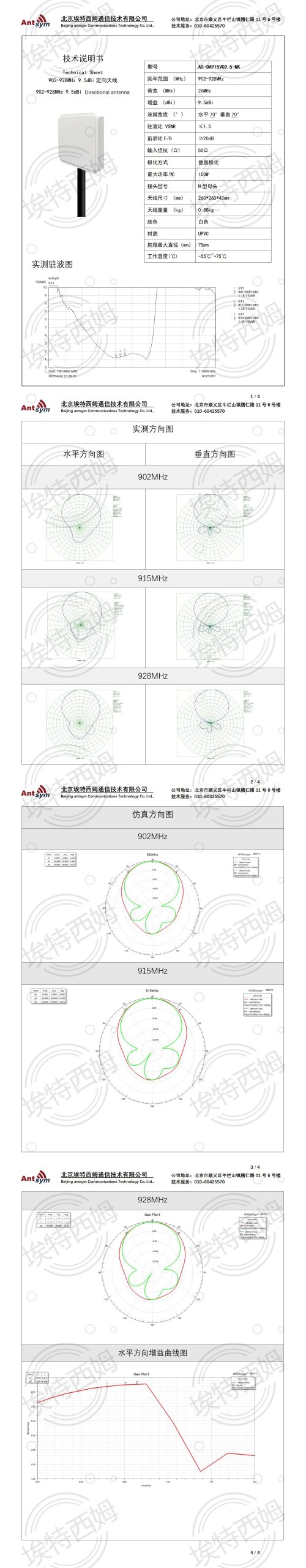 902-928MHz 9.5dBi 915MHz  planar antenna