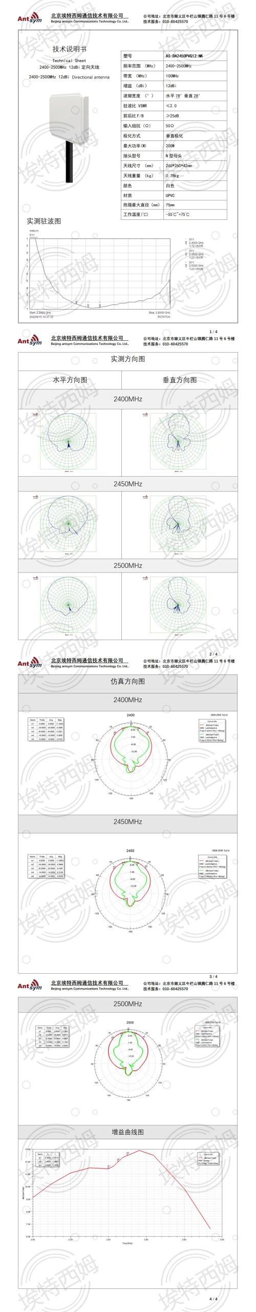 2400-2500MHz 12dBi planar antenna