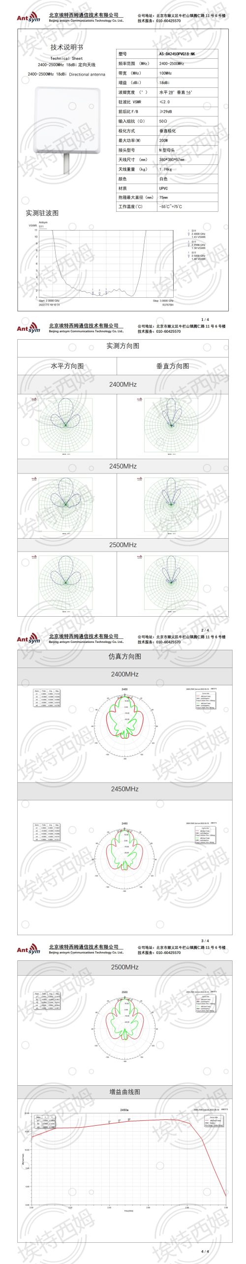 2400-2500MHz 18dBi planar antenna