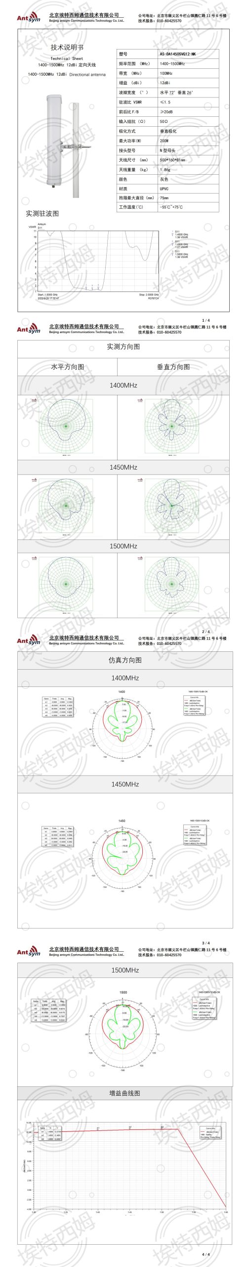 1400-1500MHz 12dBi directional sector antenna