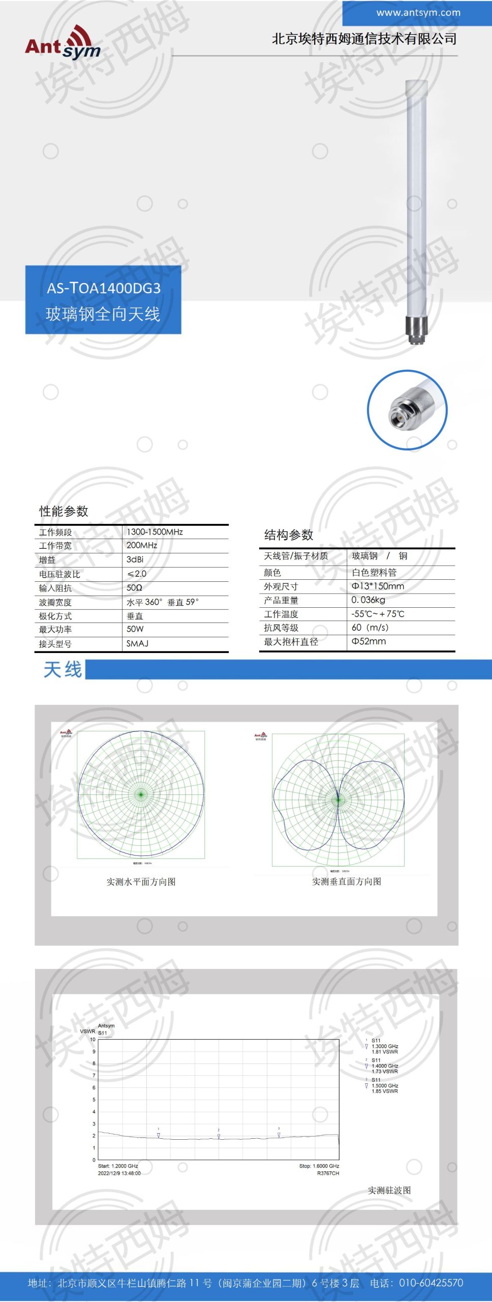 1300-1500MHz 3dbi   Omnidirectional fiberglass antenna