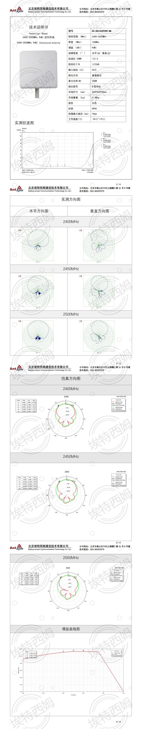 2400-2500MHz 9dBi planar antenn