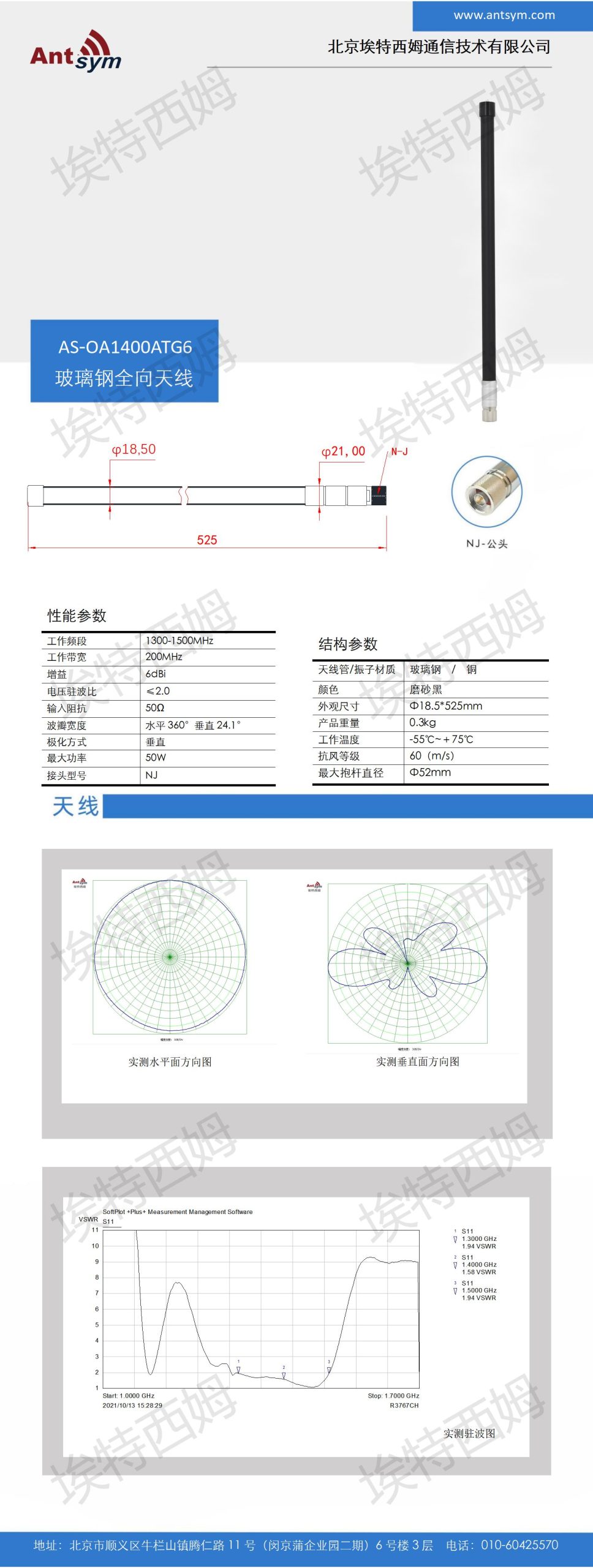 1300-1500MHz 6dBi Omnidirectional fiberglass antenna