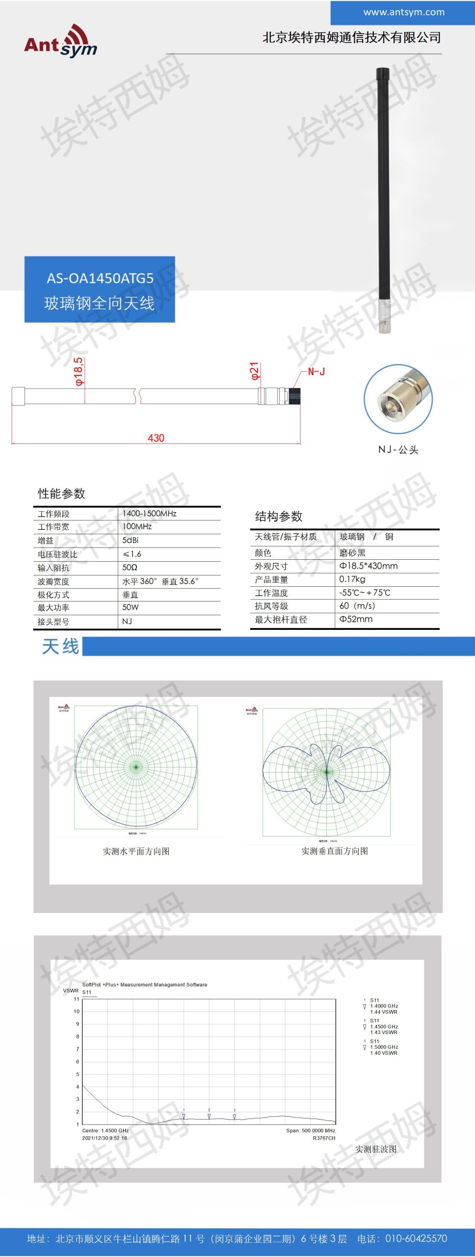 1400-1500MHz 5dBi   Omnidirectional fiberglass antenna