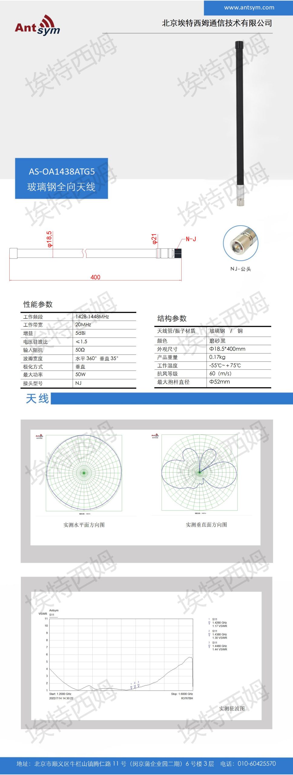 1428-1448MHz 5dBi Omnidirectional fiberglass antenna