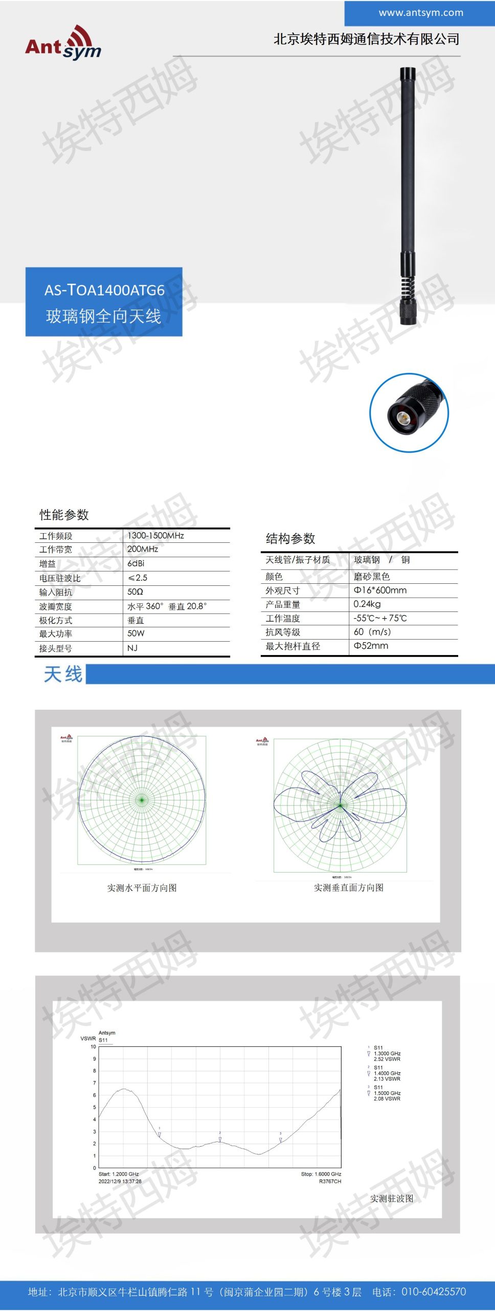 1300-1500MHz 6dBi Omnidirectional fiberglass antenna