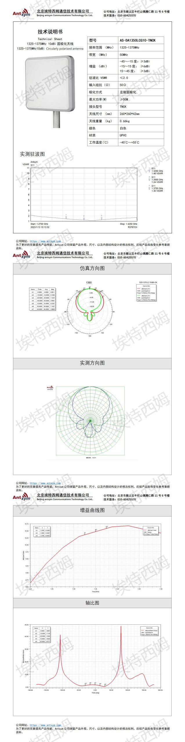 1325-1375MHz 10dBi Left-handed circularly polarized antenna