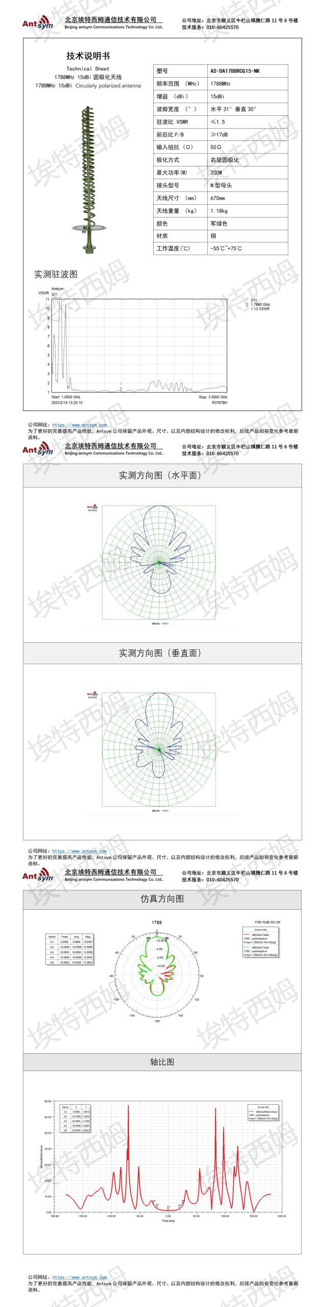 1788MHz 15dBi right-handed circularly polarized directional antenna Helical circularly polarized antenna