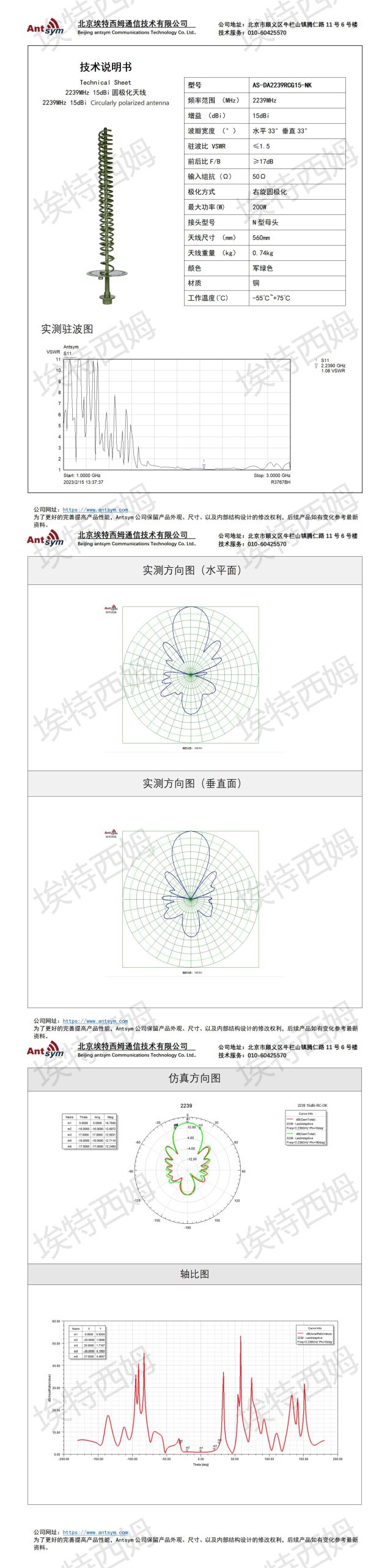 2239MHz 15dBi right-handed circularly polarized directional antenna Spiral antenna