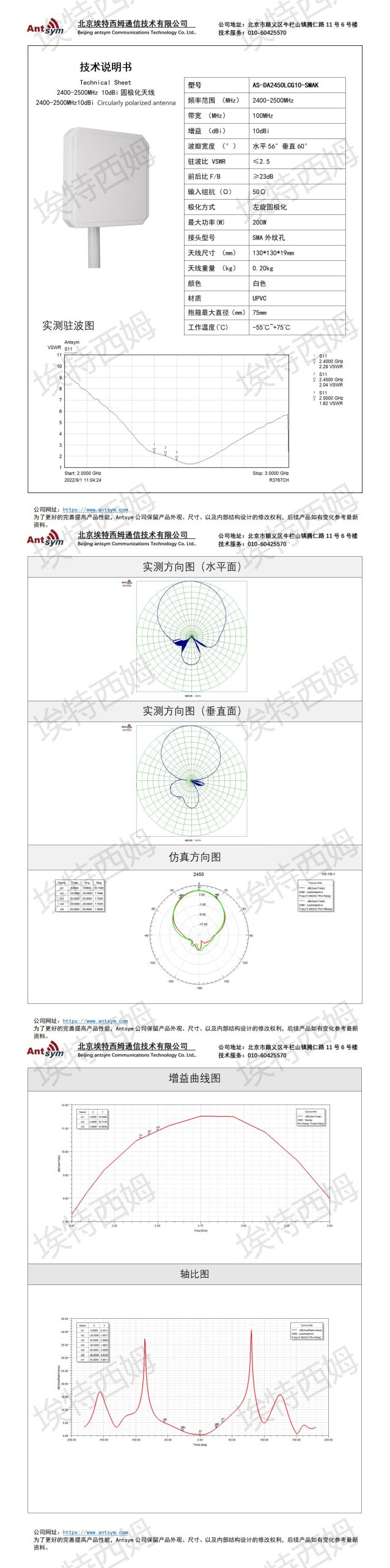 2400-2500MHz 10dBi  Left-handed circularly polarized antenna