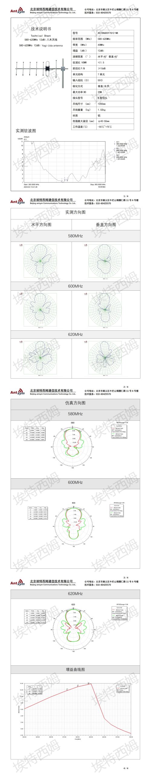 580-620MHz 12dbi   -yagi antenna