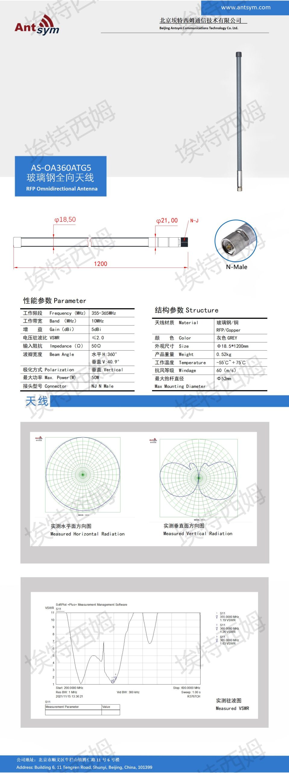 355-365MHz 5dBi 360MHzOmnidirectional fiberglass antenna