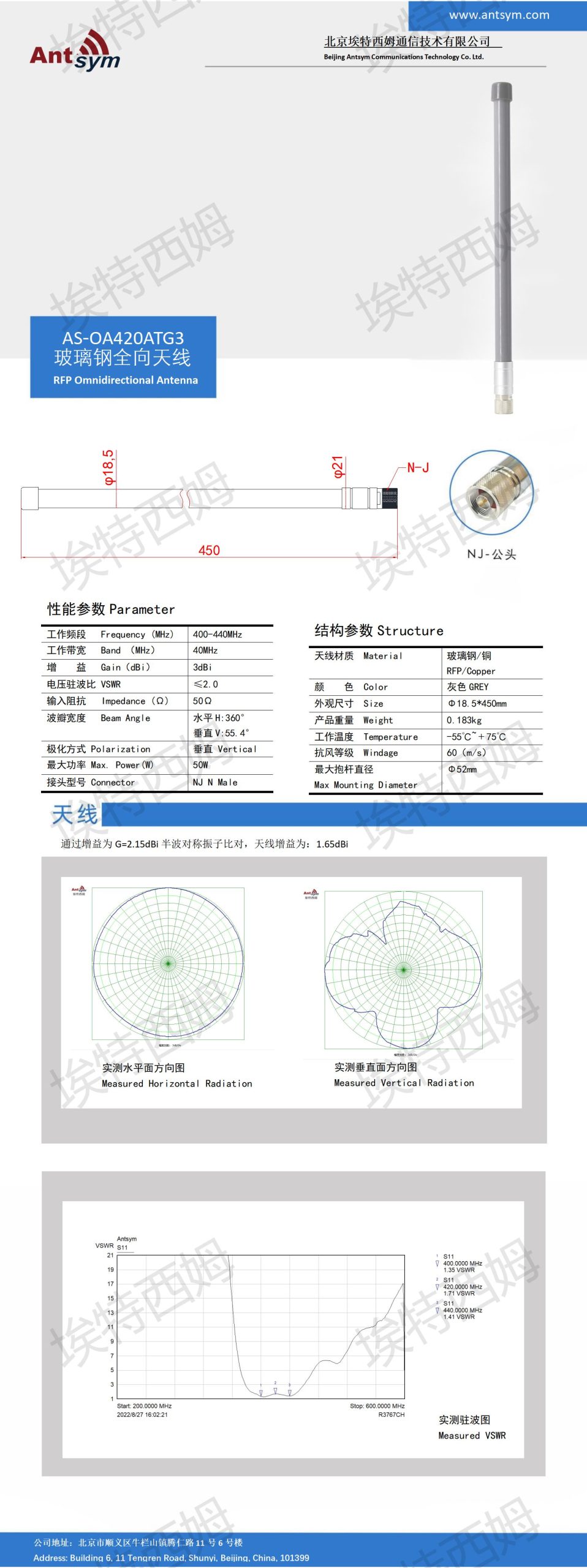 400-440MHz 3dBi 420MHzOmnidirectional fiberglass antenna