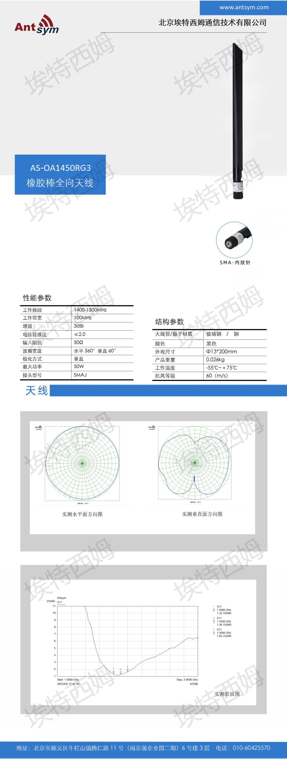 1400-1500MHz 3dBi glue stick antenna